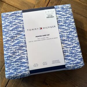 Tommy Hilfiger Blue and White Fish Pattern Sheet Set